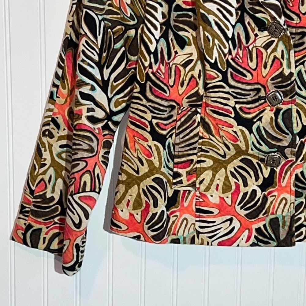RQT jacket woman’s size large lined cotton long sleeve tropical leaf button fron - Picture 3 of 11